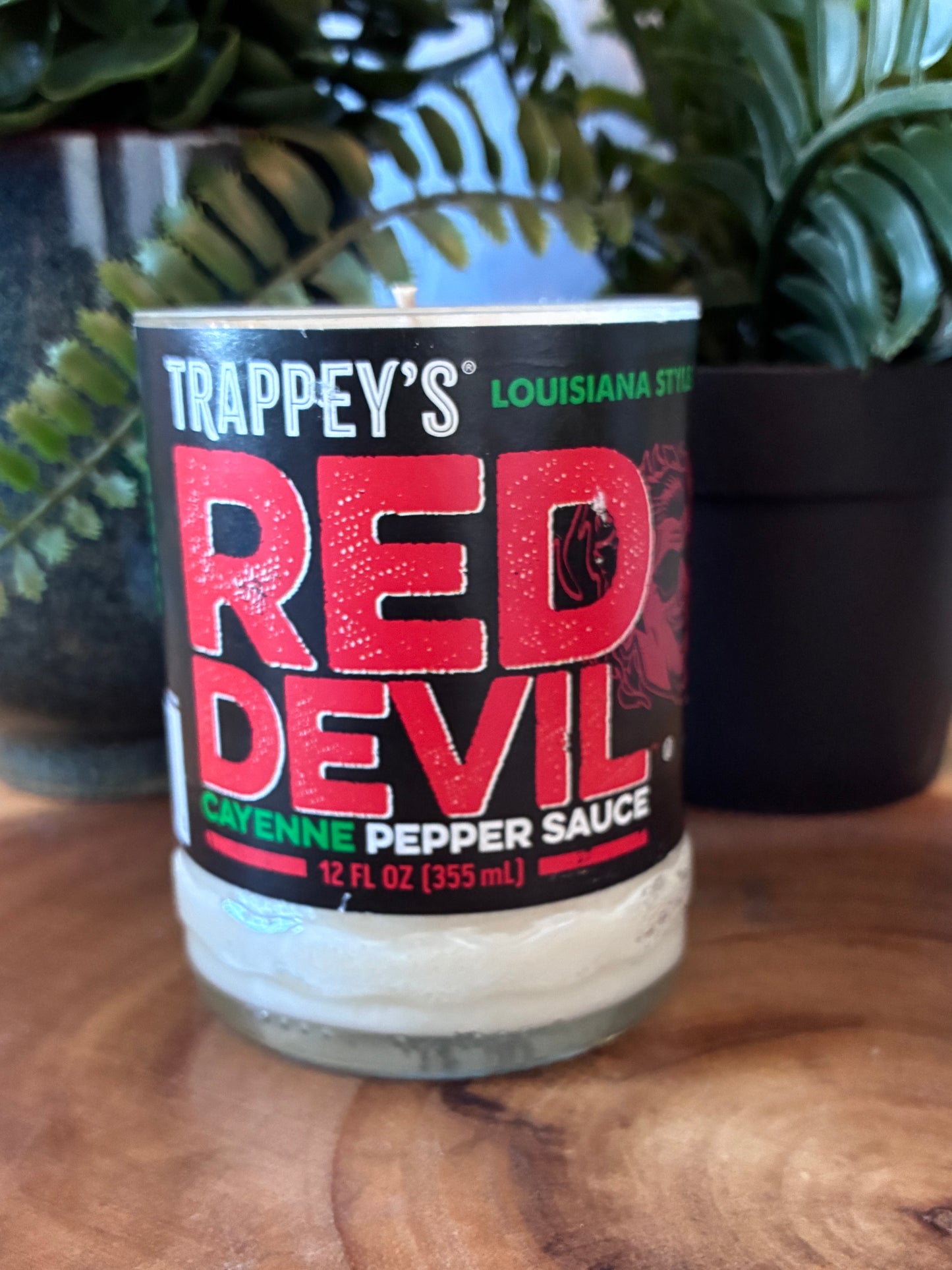 Red Devil Hot Sauce Bottle Candle