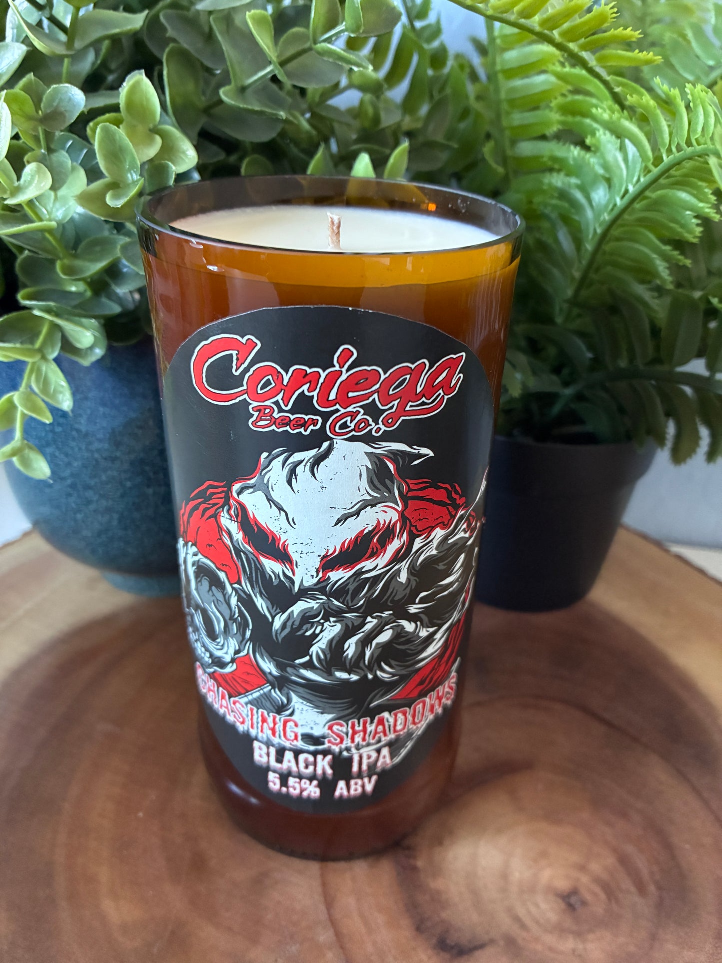 Chasing Shadows Beer Bottle Candle