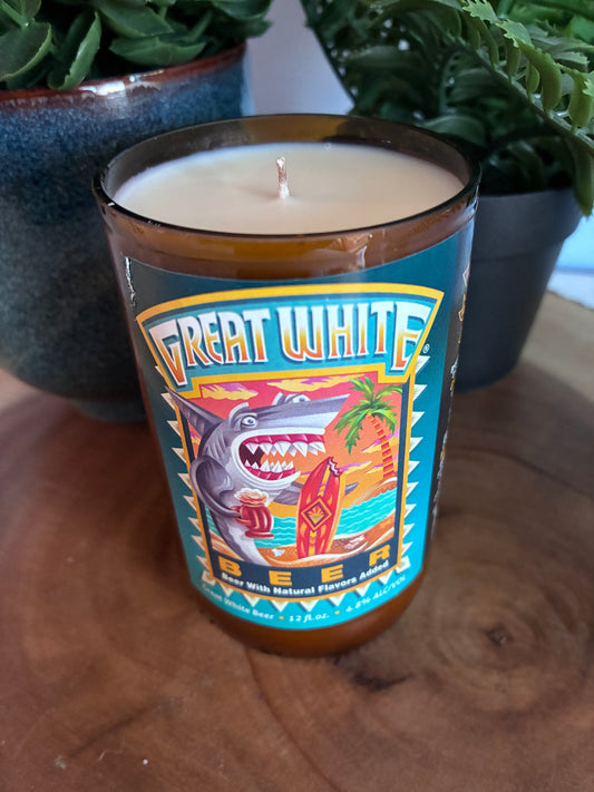 Great White Beer Bottle Candle